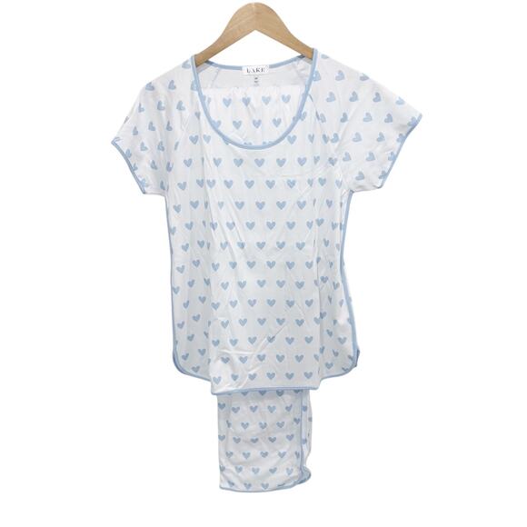 Lake Pajamas Cotton Short-Long Set in Blue Heart XST ST MT NWOT Loungewear - Picture 1 of 10